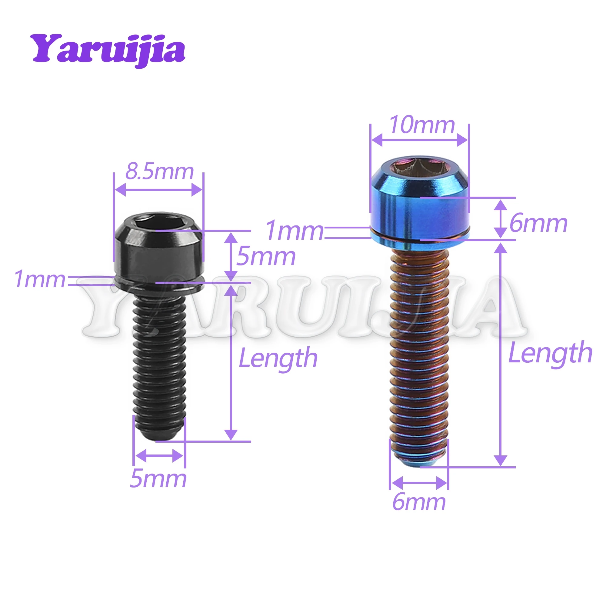 Yaruijia Titanium Bolt M5/M6X16/18/20/25/35mm Bolts Socket Head Bolts with Washers for Mount Bicycle Screws