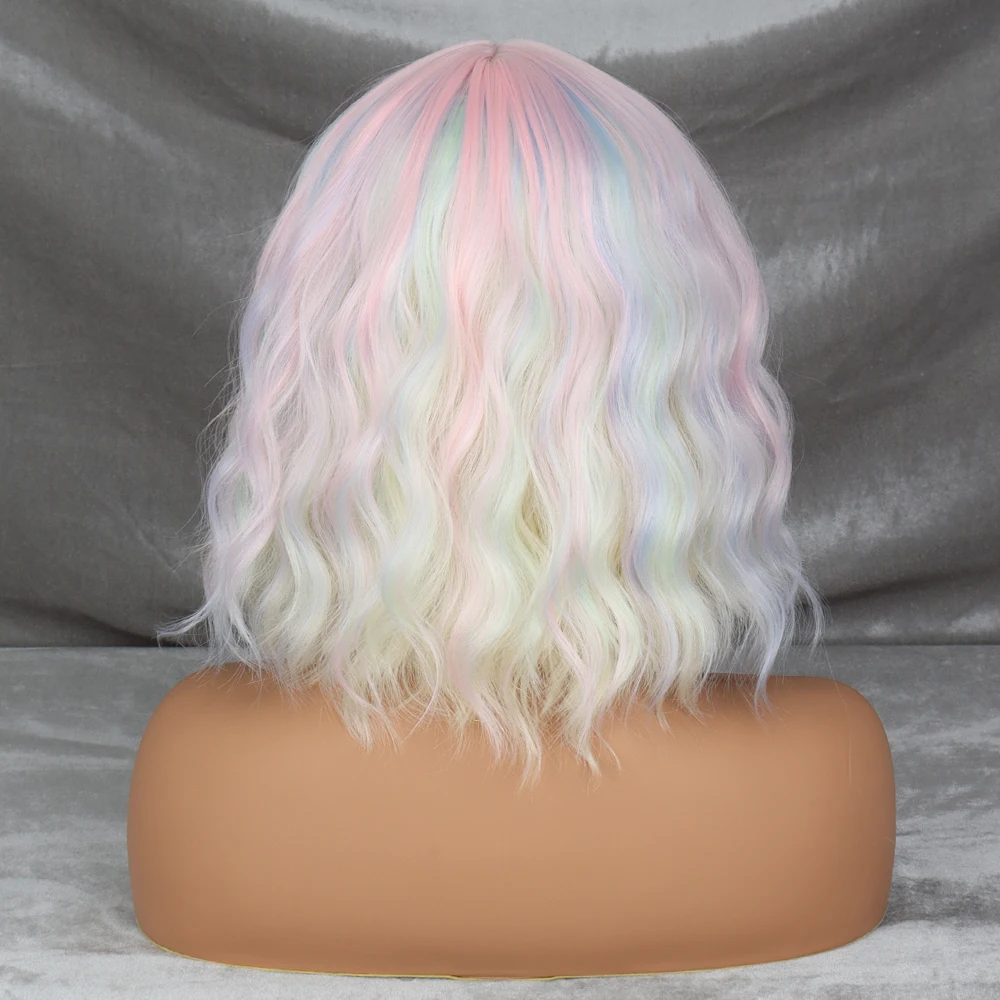 Werd Korte Bob Body Wave Synthetische Pruiken Voor Vrouwen Cosplay Pruik Met Roze Pony Synthet Natuurlijke Haar Lolita