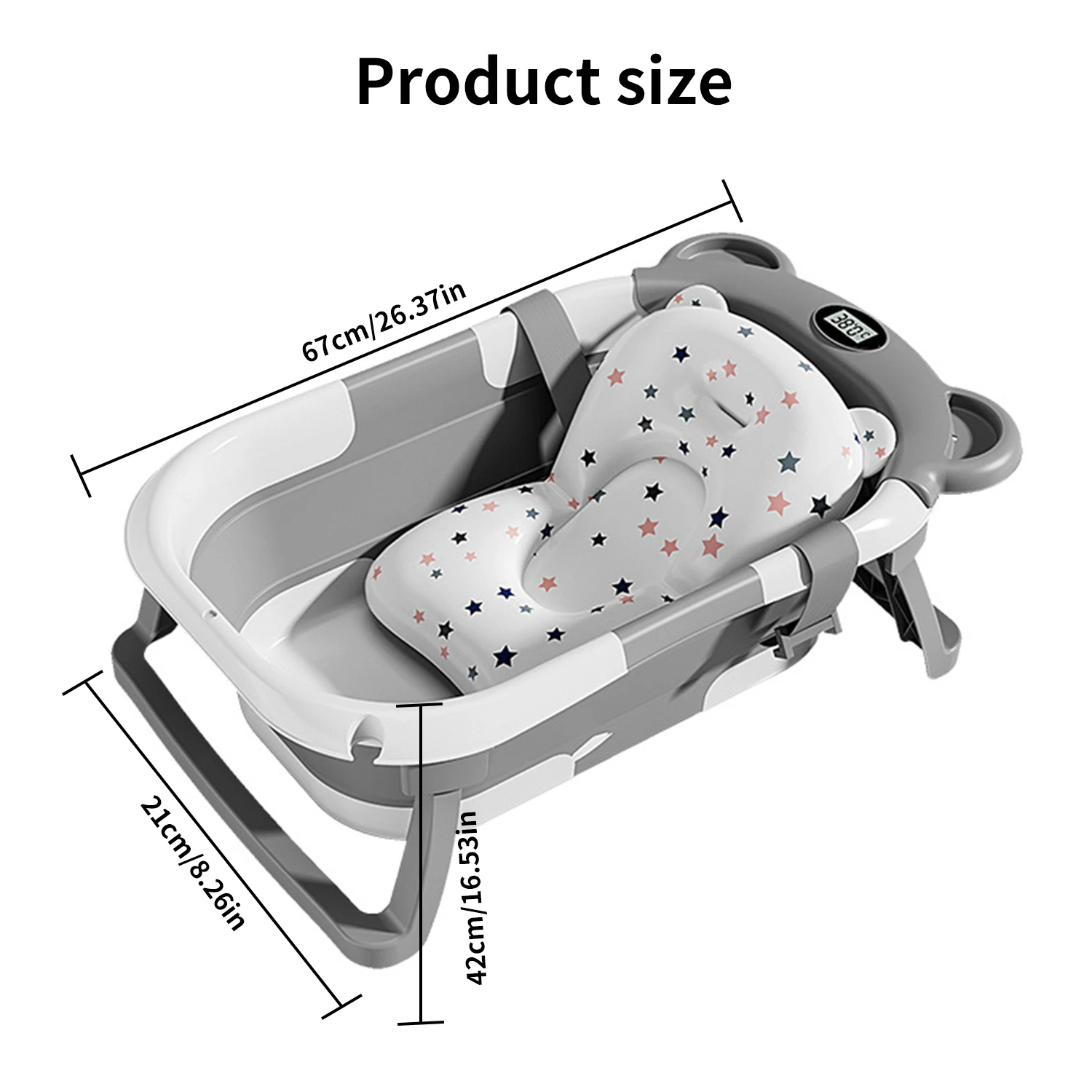 Opvouwbare Babybadje met Thermometer Antislip Badmat Kussen Ondersteuning Draagbare Pasgeboren Douchebad voor 0-15M Reizen Bad Zwembad