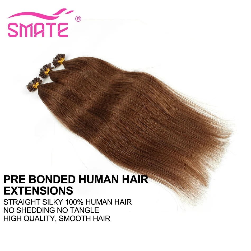 SMATE V Tip Hair Extensions Human Hair Ombre Medium Brown Mixed Natural Blonde Indian Remy Human Hair Balayage 12"-26" 0.8G pc