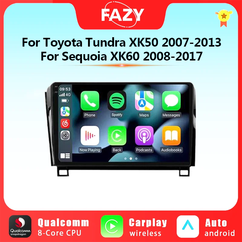 

Android 12 Автомобильный CarPlay экран для Toyota Tundra XK50 2007-2013 Sequoia XK60 2008-2017 автомобильный радиоприемник мультимедийный плеер 4G навигация