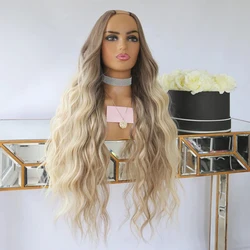 Balayage Medium Blonde U Teil Perücke 2x4 Menschliches Haar Perücken für Frauen Natürliche Blonde Highlights Vrigin Menschliches Haar perücke Lose Welle 180%