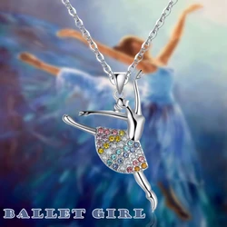 Cartoon Creative Rainbow Rhinestone Ballet Girl Pendant Necklace Fashion Women Jewelry Accessories Children's Day Birthday Gifts