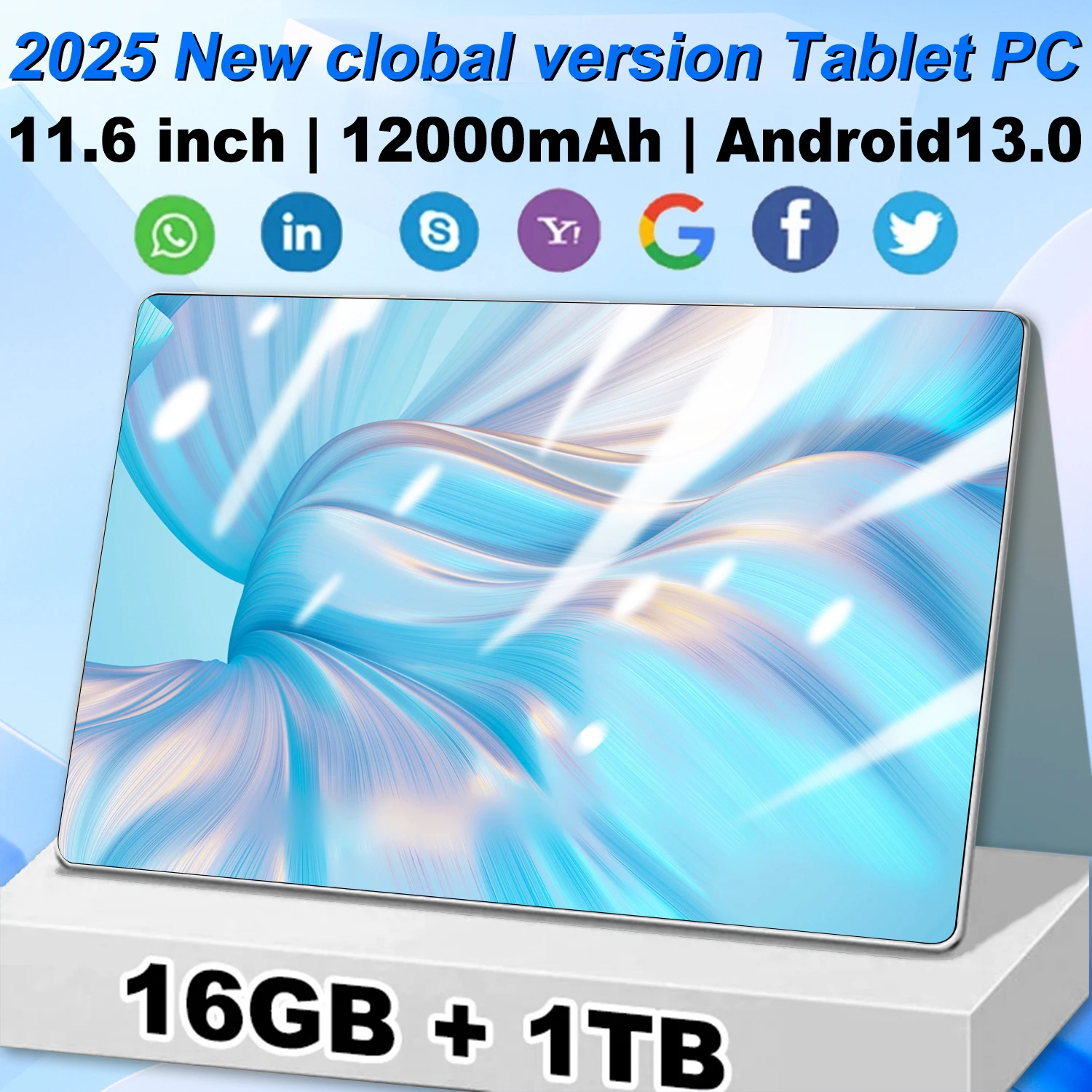 2025 nueva tableta PC 5G tableta de 11,6 pulgadas android 16GB + 1TB ROM 16MP + 32MP red 12000mAh Android 13,0 Wifi Bluetooth Dual SIM