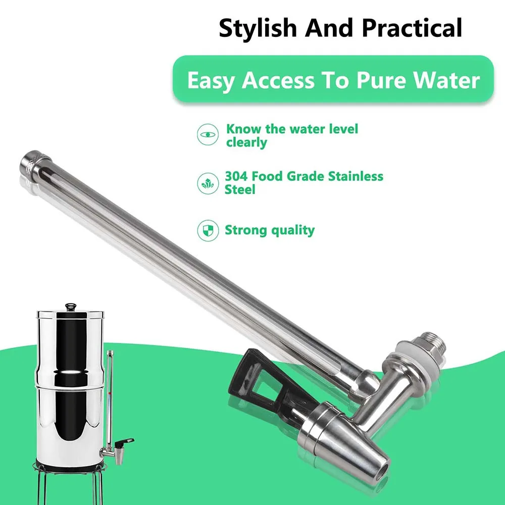 Stainless Steel Sight Glass Spigot with Clear View Water Level. 7\'\'Sight Glass Compatible with Travel Berkey and Big Berkey