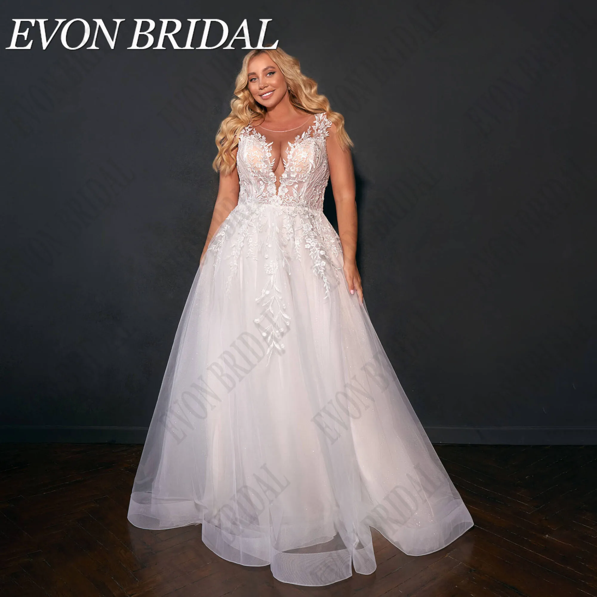 

EVON BRIDAL Customized Plus Size Wedding Dress Cap Sleeves Illusion Back Applique Bride Gowns Boho artı boyutu düğün elbisesi