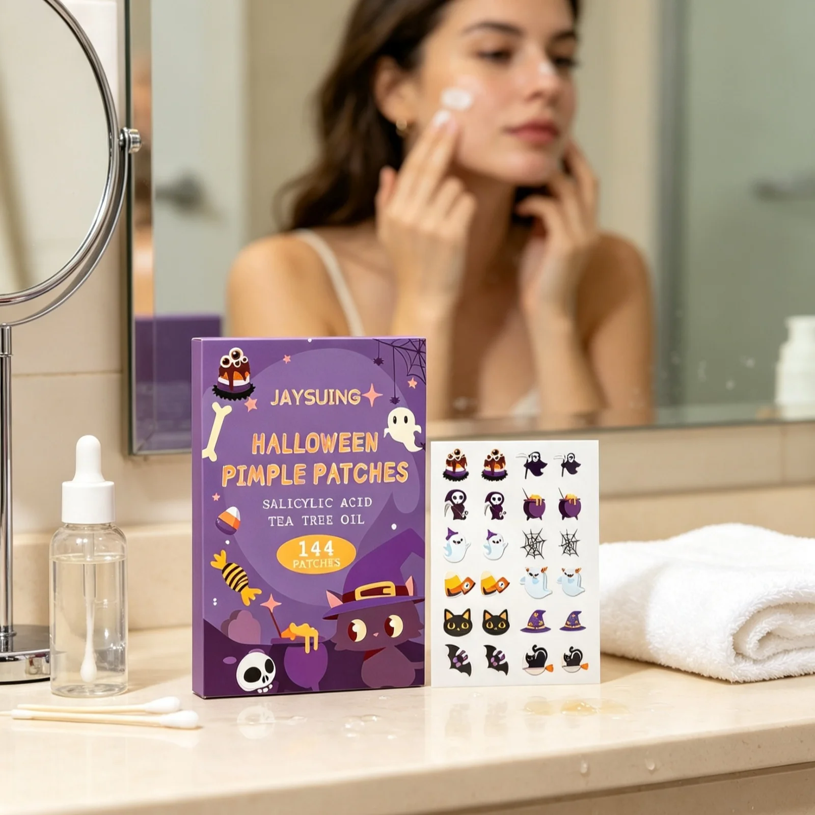 JAYSUING Halloween Pimple Patch Blemish Absorb Skin Shield Isolate Pimple Wound Non Irritating Soothing Hydrocolloid Acne Patch