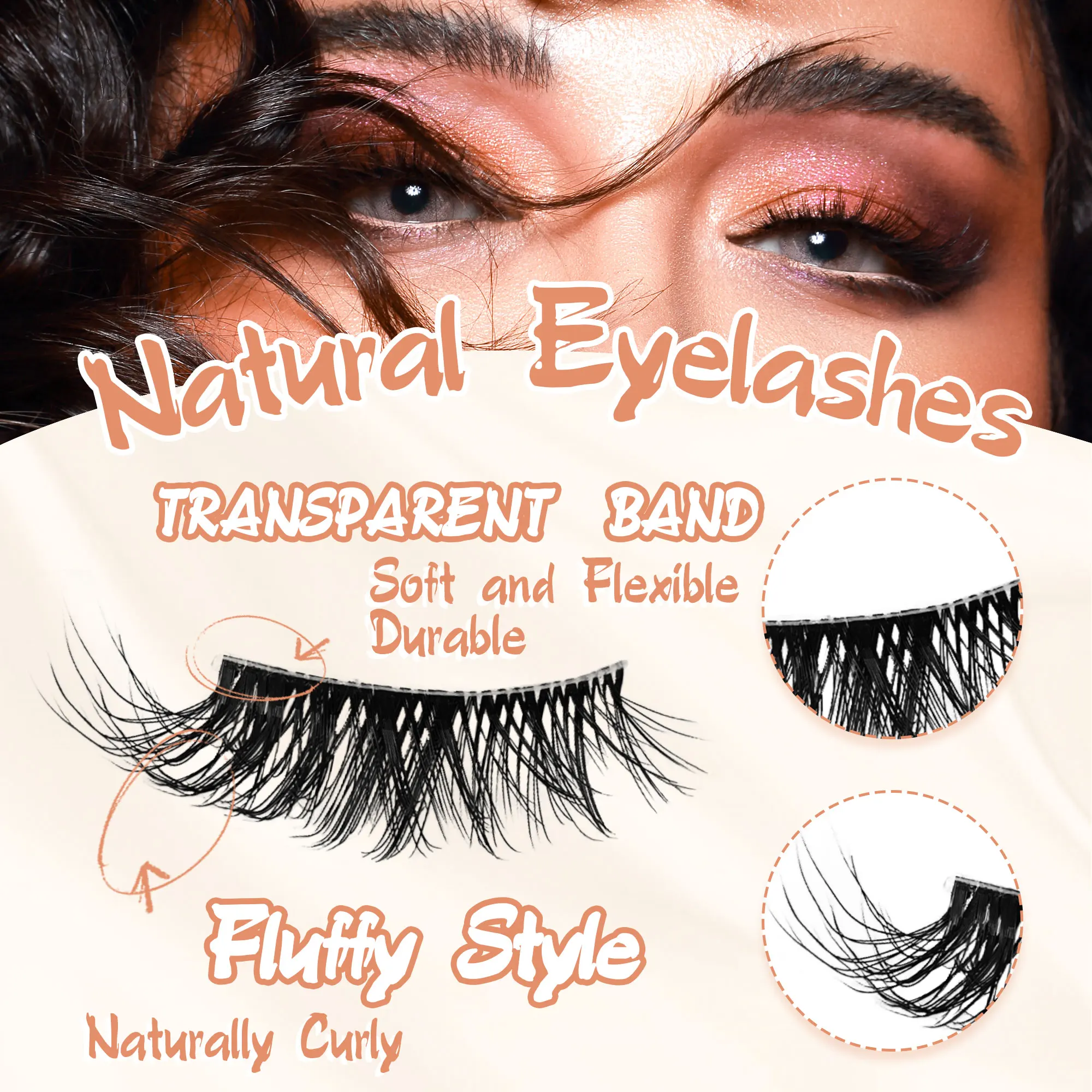 5 paia di soffici ciglia finte a forma di volpe, allungamento naturale delle ciglia da 11-15 mm, estese nell'angolo esterno dell'occhio, riutilizzabili.