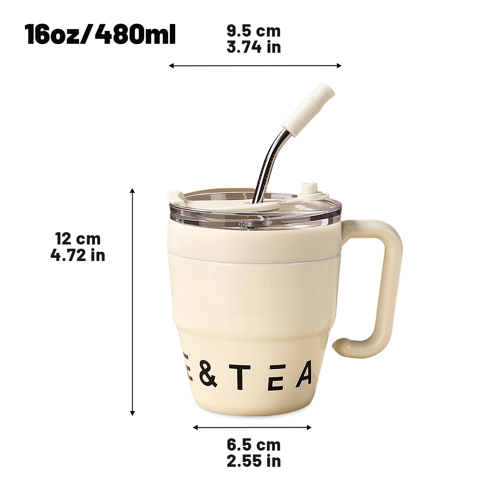 16oz Coffee Mug Cup with Handle,Vacuum Insulated Coffee Mug with Sliding Lid, Double Wall Stainless Steel Travel Tumbler Mug