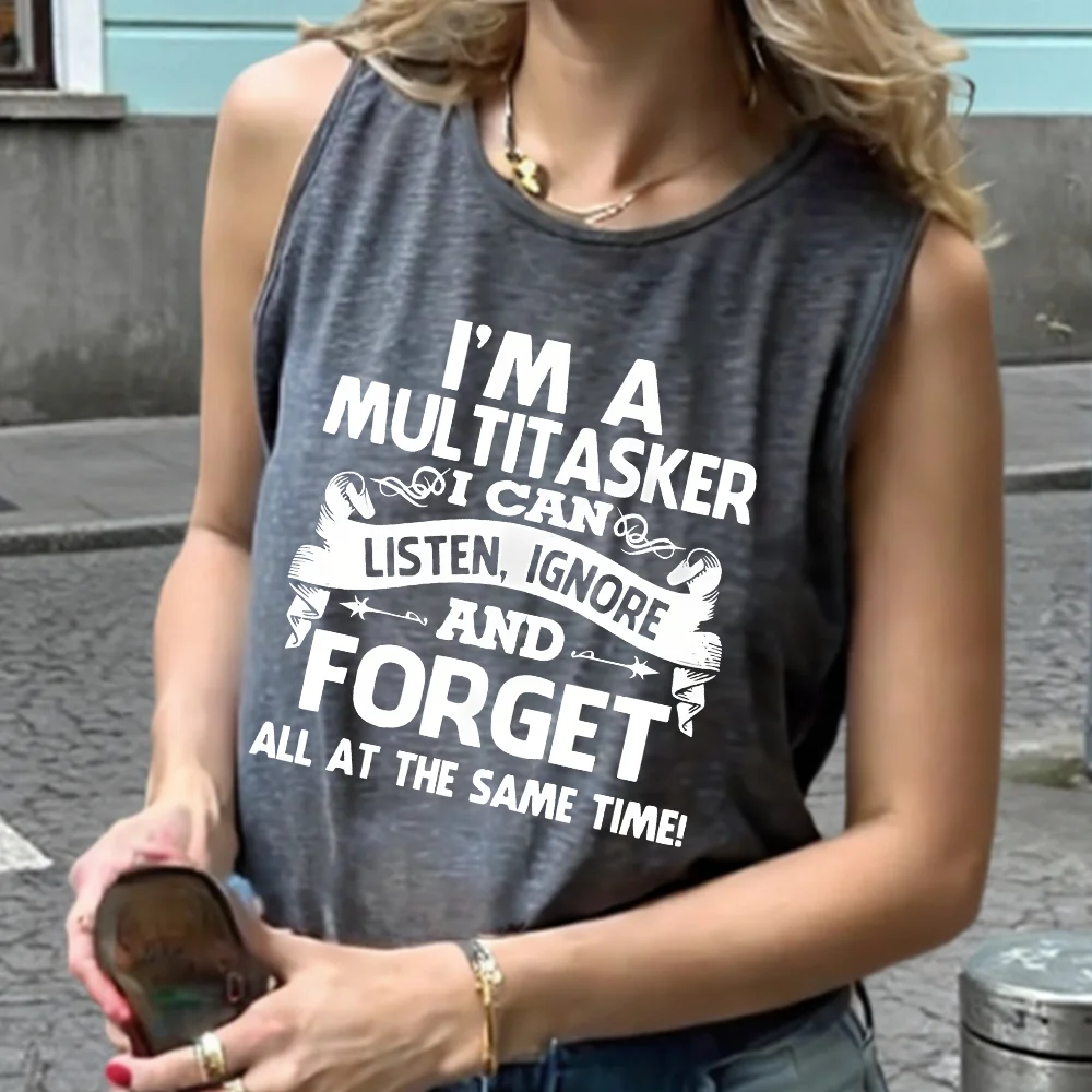 

Я мультитасивер, я могу прослушивать воспламените и забывайте. Майка с принтом. Футболка с забавным рисунком. Женский хипстерский юмористический жилет. Одежда Y2k.