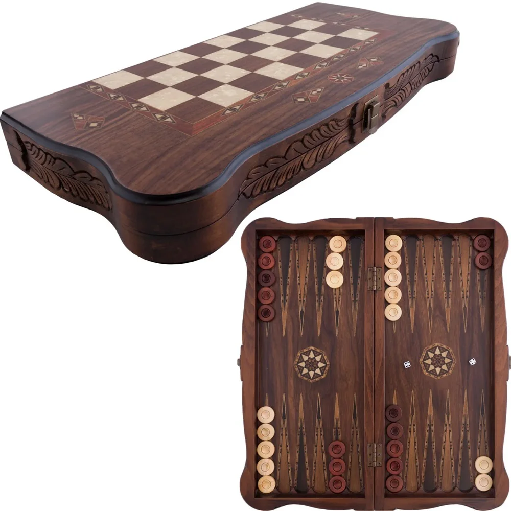 Wooden Luxury Backgammon Board Handmade Backgammon Checkers Chess Board Wooden Folding Chess Board Medium Size