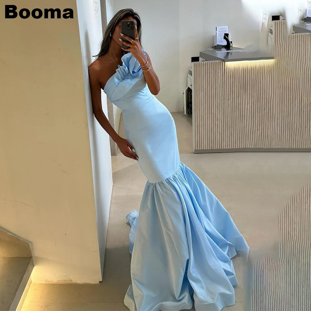 

Booma Elegant Mermaid Evening Dresses One Shoulder Pleats Ruched Formal Occasion Gowns for Women Floor Length Party Prom Dress