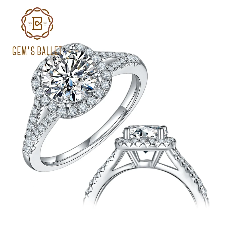 GEM'S BALLET 925 Sterling Silver Halo Engagement Ring 1.5ct 2 ct 3ct D Color Moissanite Diamond Ring For Women Fine Jewelry