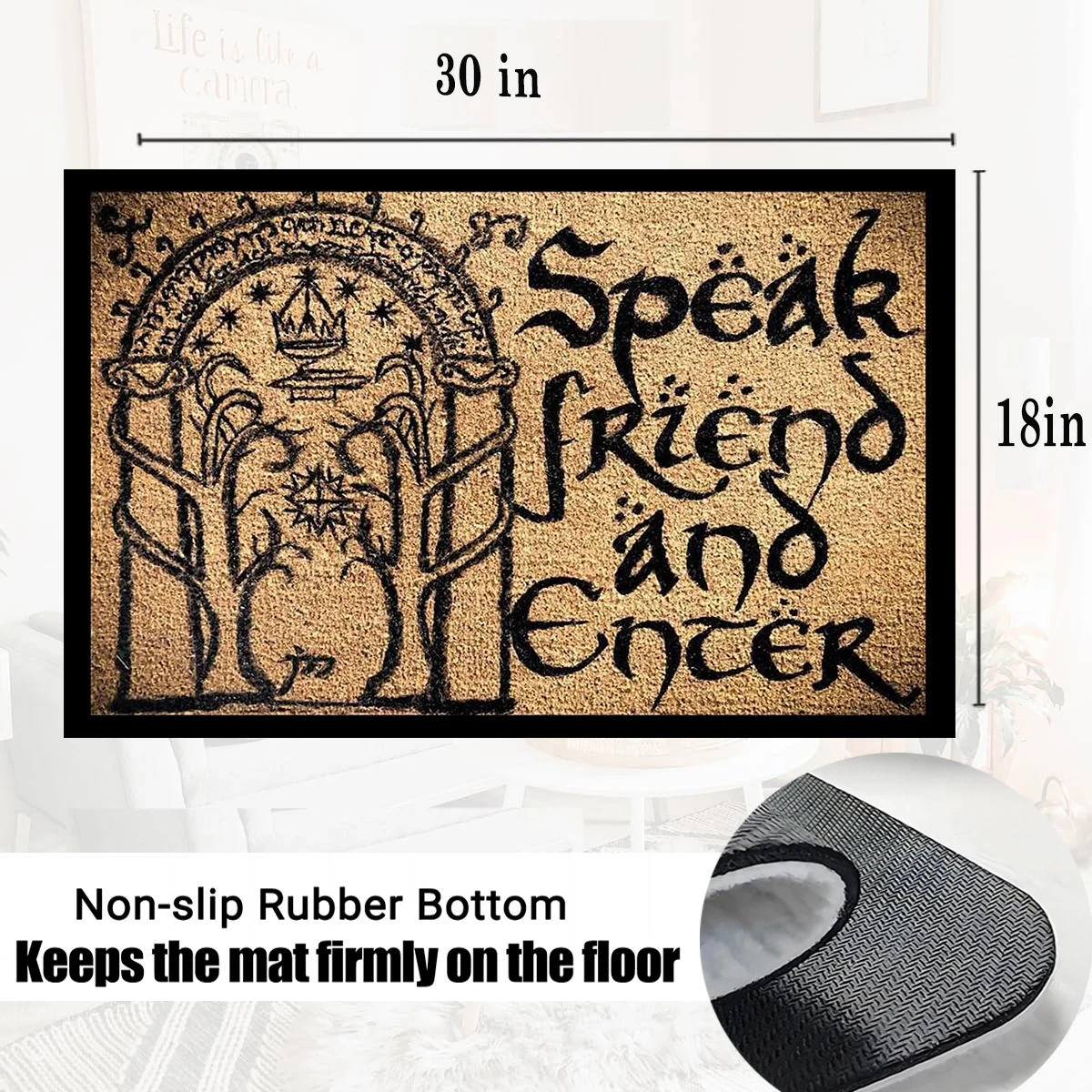 Speak Friend and Enter Funny Rubber Doormat, Non Slip Lord of the Rings Floor Mat, Indoor Porch, Patio, Holiday Rug, Home Decor