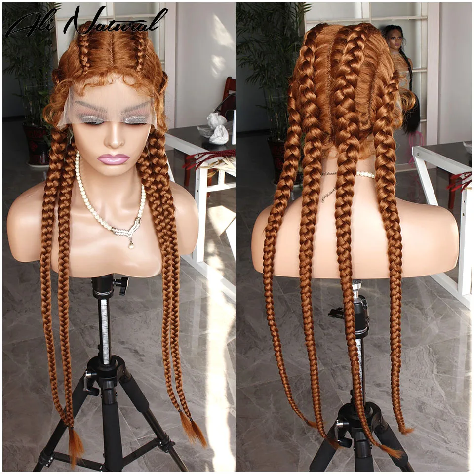 Ginger Color Braided Lace Topline Wig Dark Orange #30 Brown Pure Color 4 Braids Synthetic Box Braids 360 Lace Wig