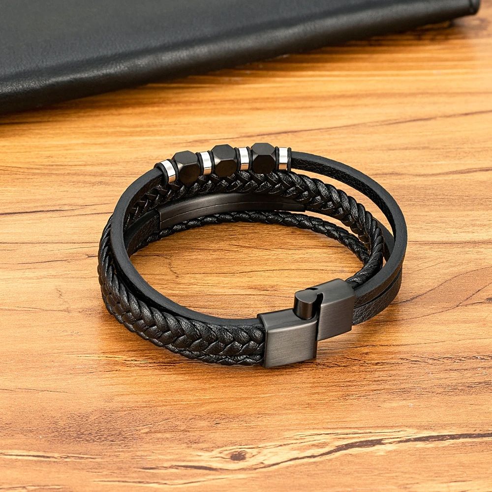 TYO Classic Woven Leather Stainless Steel Magnet Buckle Bracelet 3 Colors Metal Bangle Men Birthday Gift Accessories Wholesale