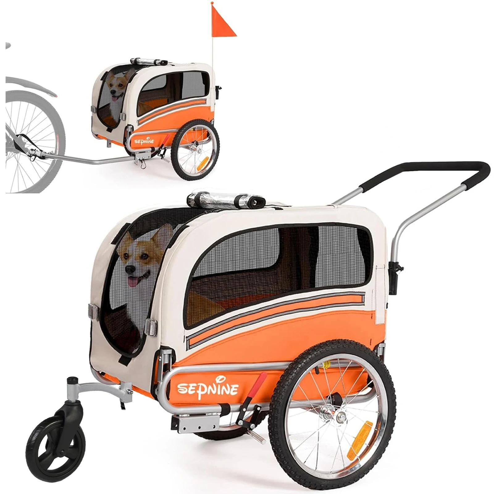 XXL Hundeanhänger Fahrrad 2-in-1, Hundewagen & Fahrradtrailer bis 30kg, Haustier Transportanhänger mit Kupplung, Luftreifen, Reflektoren,
