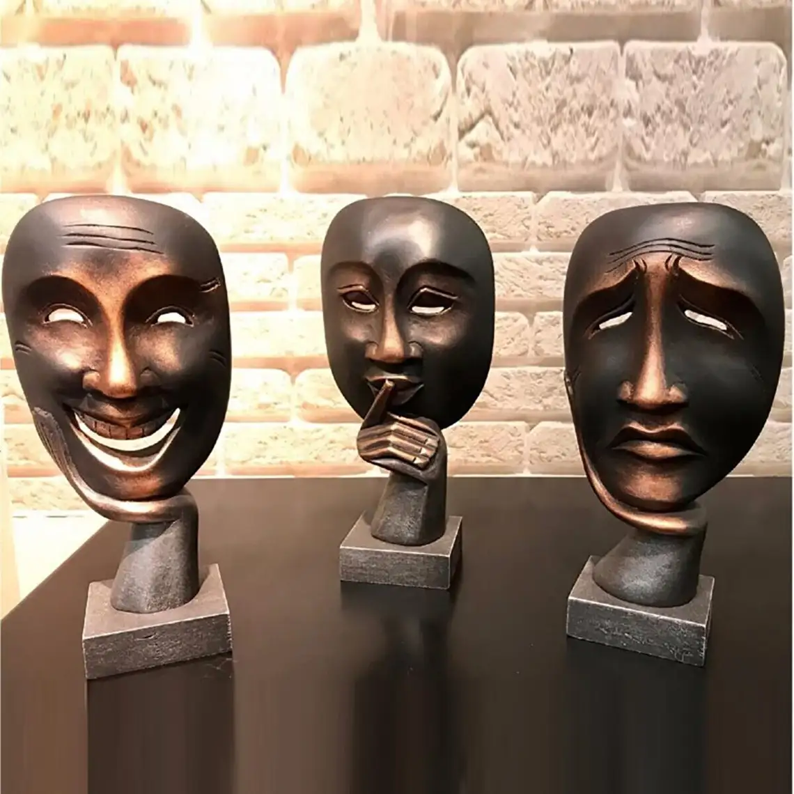 Theatrical Mask Statue set of 3, Theatrical face Custom Sculpture, Modern Sculpture, Home Decor, gift idea