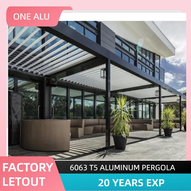 

Metal Automatic Decorative Remote Control Aluminum Garden Louver Pergola With sunshade louvered Waterproof