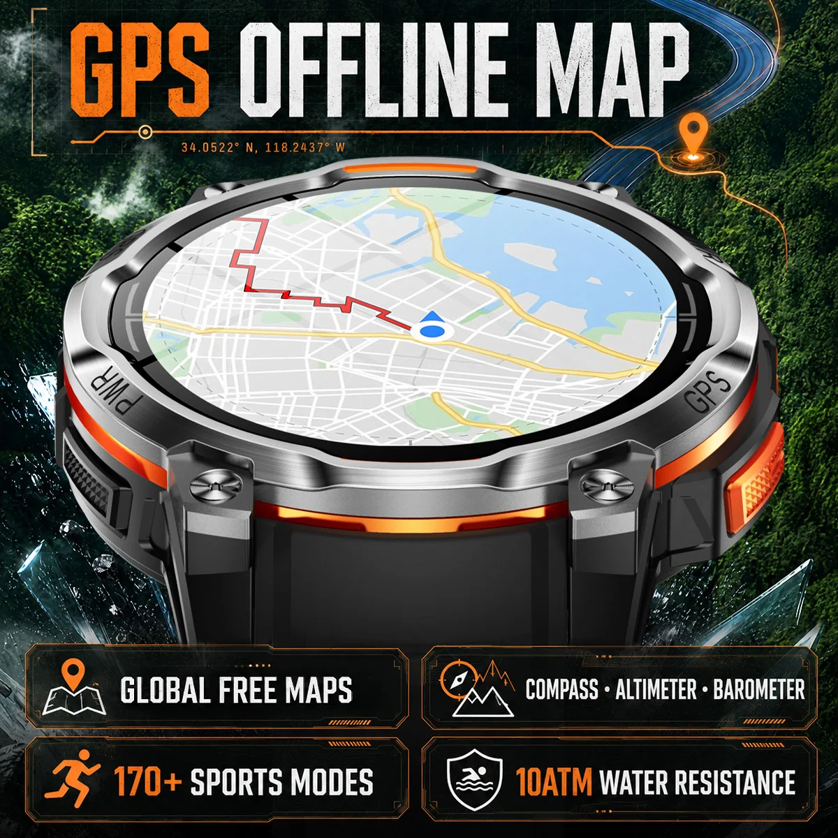 2026 New GPS Offline Map Outdoor Sport Smart Watch Built in AGPS Compass Altimeter Barometer 10ATM waterproof Smartwatch For Men