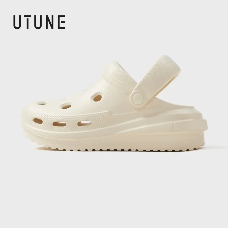 

UTUNE Women’s Cheese-Style Summer Beach Sandals Garden Clogs Outdoor Wide Toe Sandals for Couple Non-Slip Home Shower Slippers