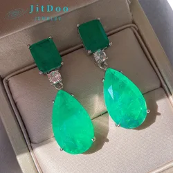 JitDoo Paraiba Earrings Silver 925 for Women Tourmaline Emerald Big Drop Earrings Luxury Designer Fine Jewelry Christmas Gift