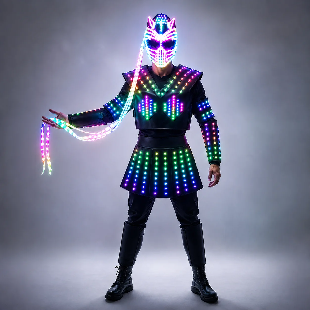 Full Color Women's LED Robot Suit Costume Traje LED Lights Luminous Skirt Dress Jacket Performance Wear Helmet