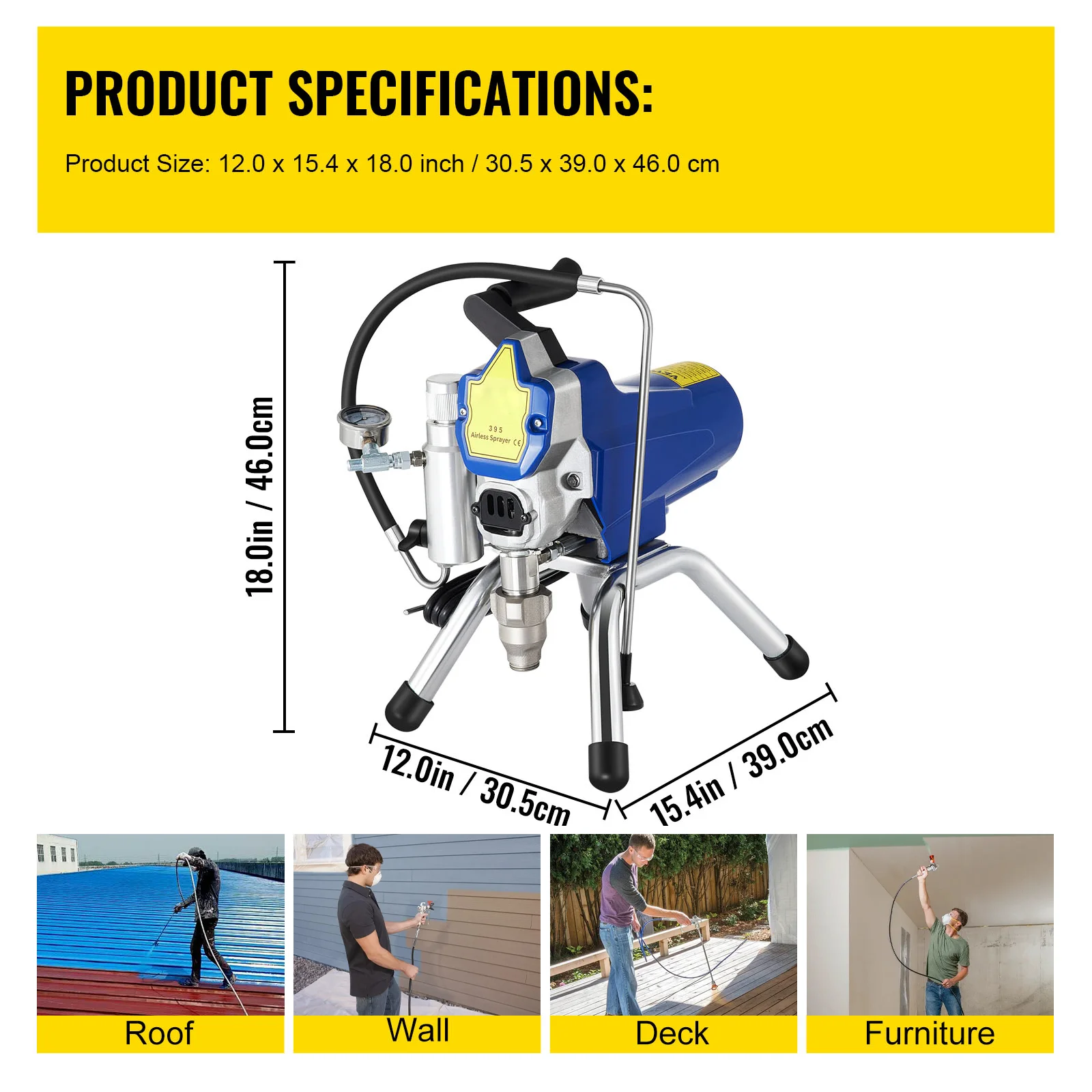 GECOFEER 3000psi مسدس رش طلاء الجدران بدون هواء مع ماكينة رش الأنابيب ذات الضغط العالي ماكينة رش الضغط العالي بدون هواء