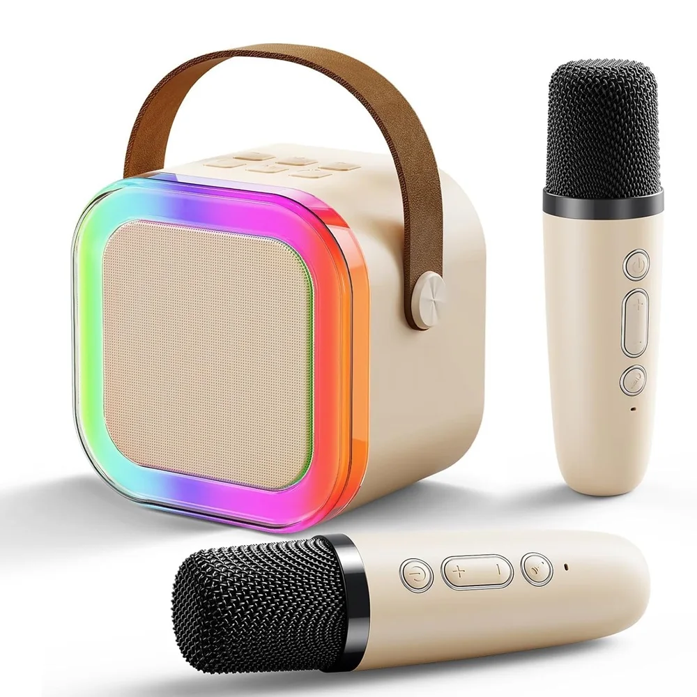 Altavoz de karaoke portátil con dos micrófonos inalámbricos y luces RGB Bluetooth