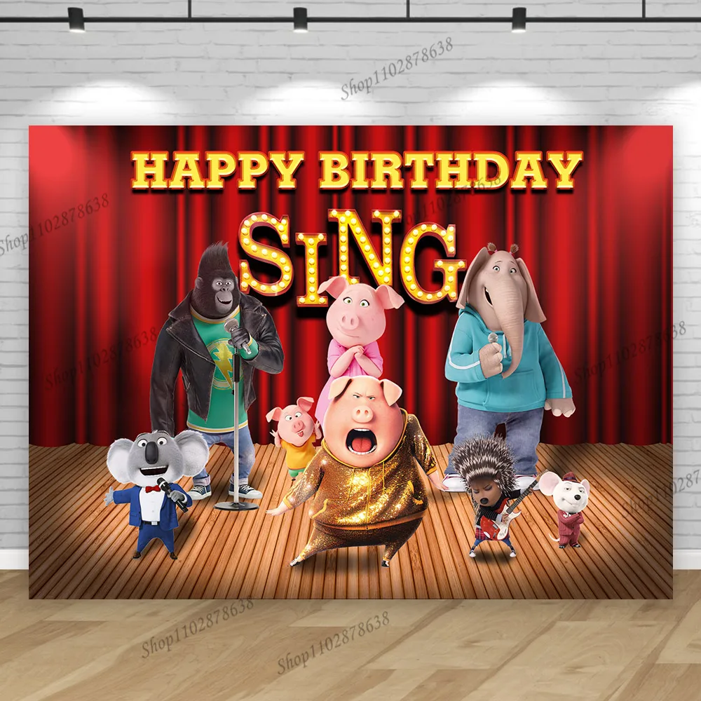 Sing 2 Movie Backdrop Children Birthday Party Singing Competition Decorations Background Sound Animal The Red Stage Banner