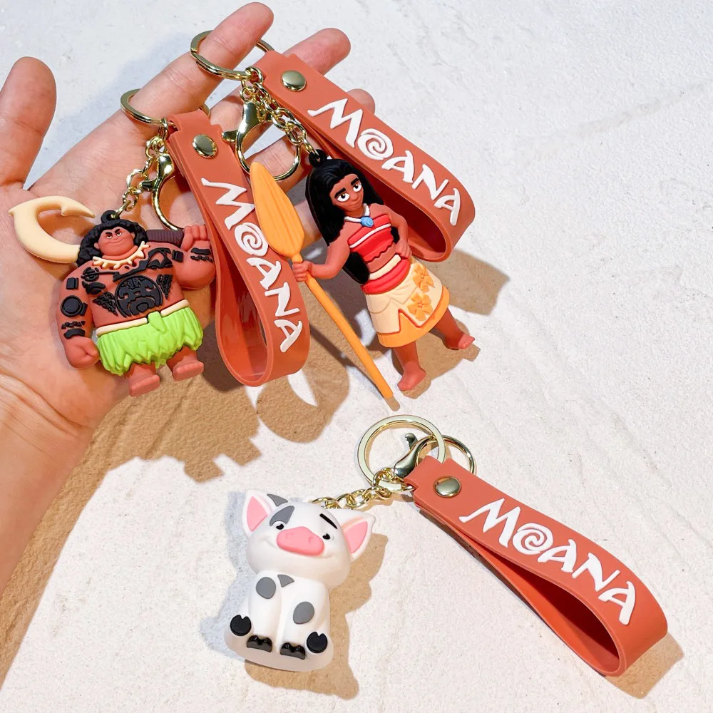 New 2024 Moana 2 Anime Keychain Dolls 3D Movie Princess Moana Maui Key Ring Pendant Ornaments Girls Kids Birthday Gift Toys