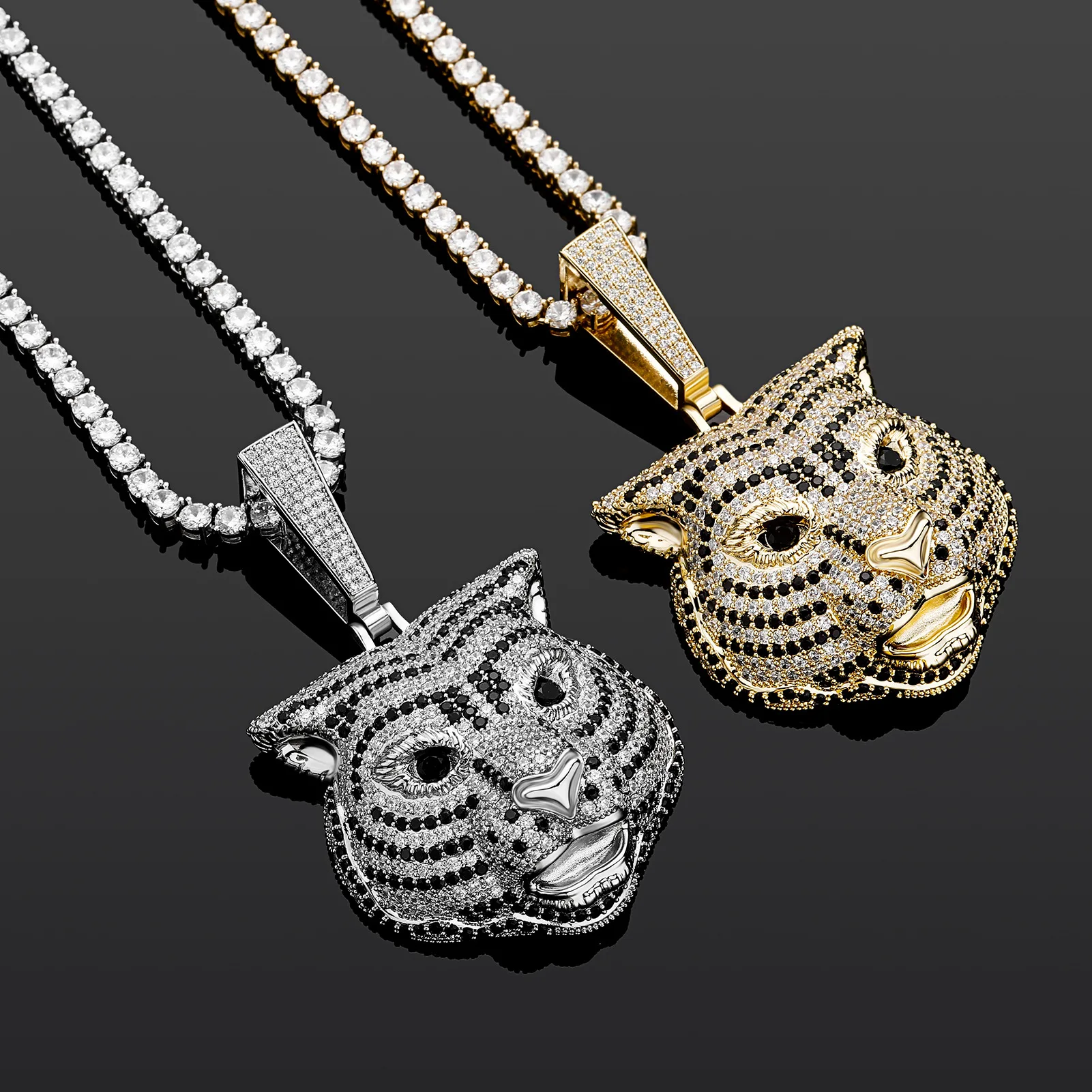 

Luxury Brass Gold Plated Tiger Head Pendant with Cubic Zirconia Fashion CZ Exquisite Animal Shaped Hip Hop Jewelry for Men Women