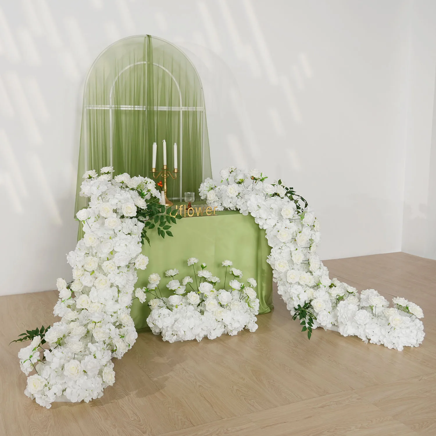

Uflower Luxury White Rose Hydrangea Artificial Flower Row Wedding Backdrop Runner Table Centerpiece Floral Event Party Props