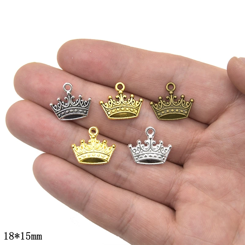 Wholesale 20pcs 5 Color Crown Charms Zinc Alloy Metal Pendants For DIY Necklace Bracelet Jewelry Accessories Making 18*15mm