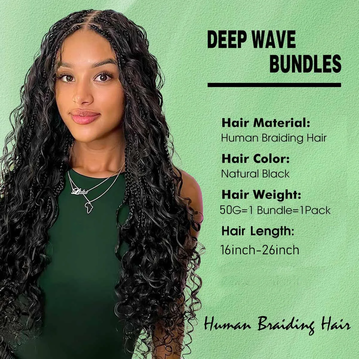 موجة عميقة جديلة وصلة إطالة شعر طبيعي تجديل الإنسان الشعر السائبة وصلات شعر بشري لضفائر بوهو 1/2/3 الضفائر الشعر للنساء