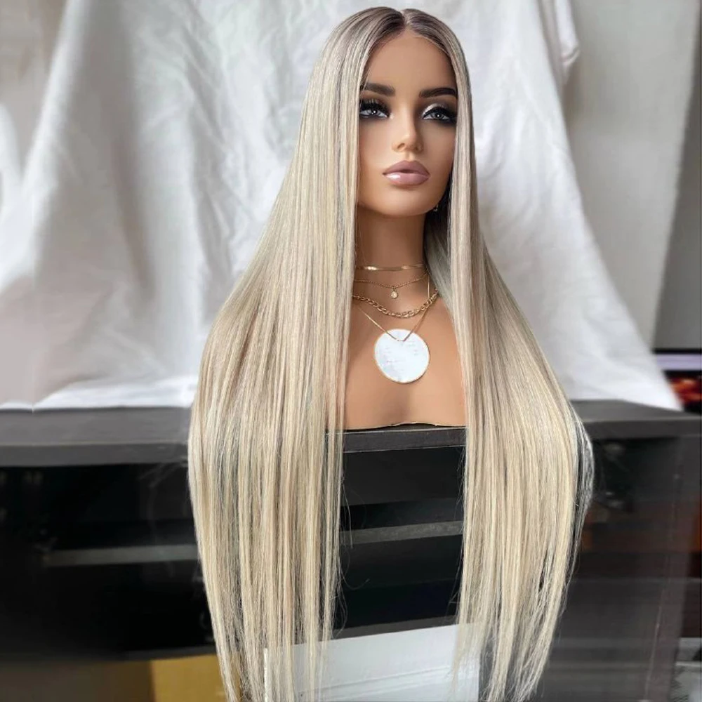 Light Natural Root Platinum Blonde Hair 100% Virgin Human Hair 26” Lace Front Wig 13x6” HD Invisible Full Lace Wig 150 Density