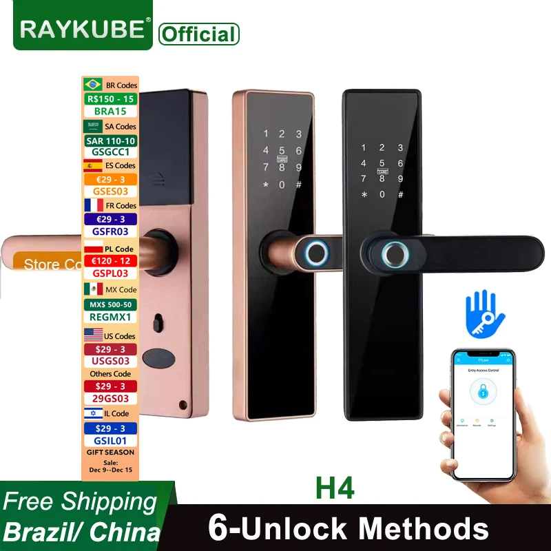 RAYKUpunH4-Serrure de porte électronique intelligente TT, Bluetooth, empreinte digitale, mot de passe, carte IC, clé pour maison intelligente