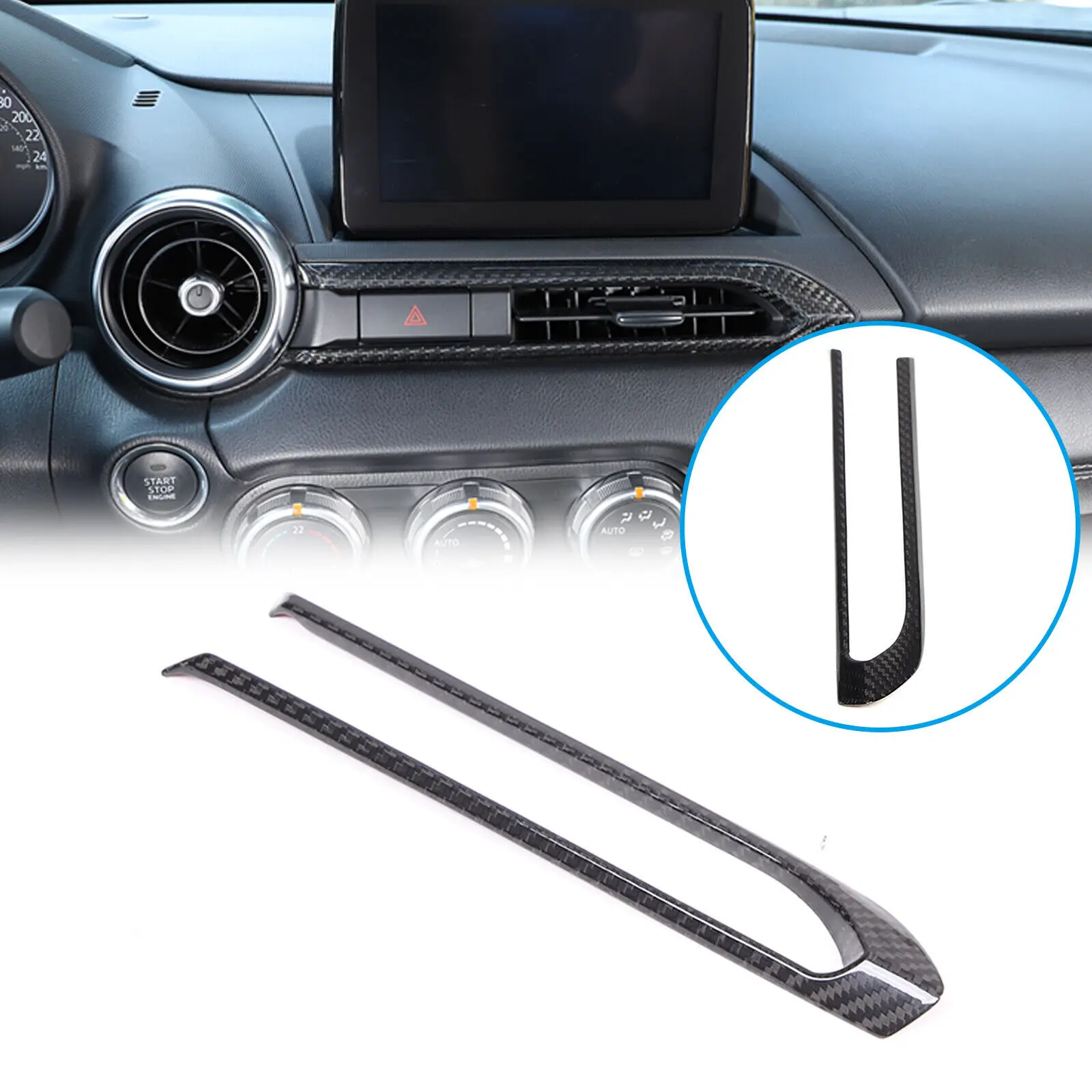 1 PCS Carbon Fiber Car Center Dashboard Air Condition Vent Frame Trim Accessories Cover Kit For Mazda MX-5 Miata ND 2016-2024