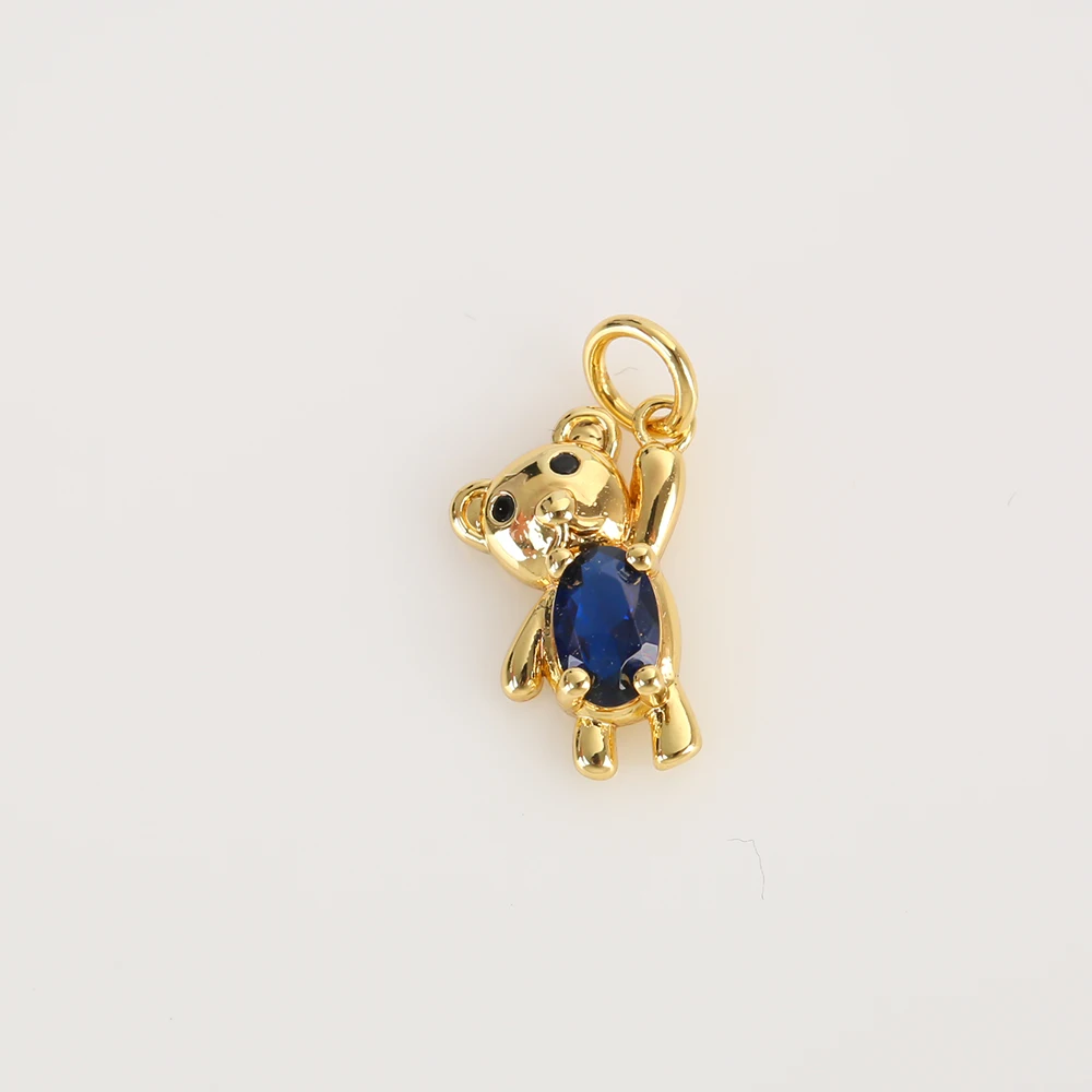 Factory Wholesale Cheap Jewelry Accessories 14K Gold Plated Inlaid Colorful Zircon Bear Pendant