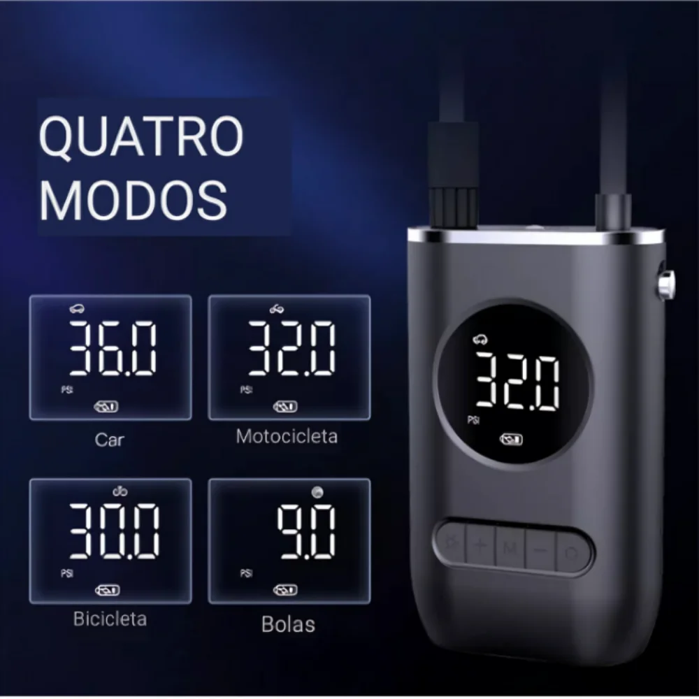 Mini Compresor de Ar Portatil Recarregavél Digital USB Calibrador Pneu