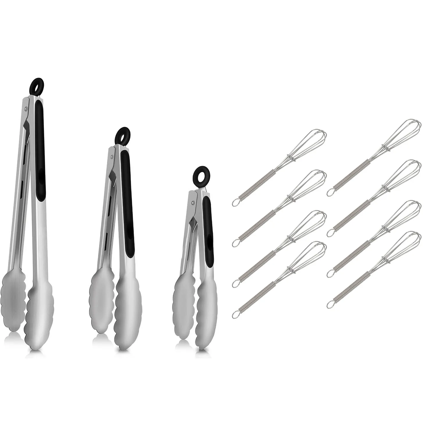 

Tongs For Cooking,Kitchen Tongs & Small Whisk,Mini Whisk, Set Of 3 Heavy Duty Locking Metal Food Tongs Non-Slip Grip(4 Pcs)