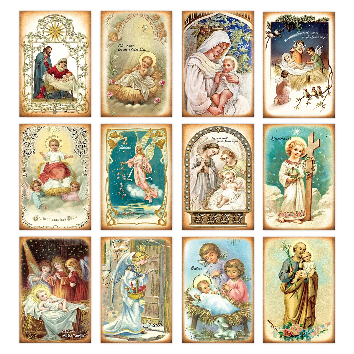 12pc Vintage Holy Nativity Postcards,Jesus' Birth& Christian Blessings Christmas Greeting Card,Wall Art Room Decor,New Year Gift