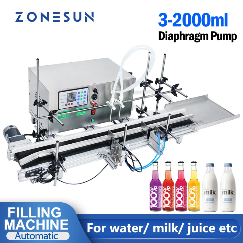 

ZONESUN Full Automatic Liquid Filling Machine Desktop CNC Diaphragm Pump Perfume Juice Milk Water Bottle Filler With Conveyor