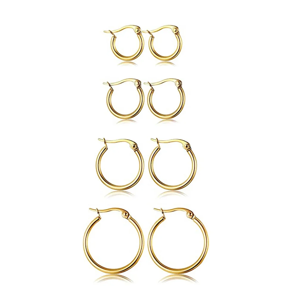 4 Pairs Silver Stainless Steel Hoop Stackable Earrings for Women, 14K Gold Plated Simple Cute Huggie Earrings for Girl