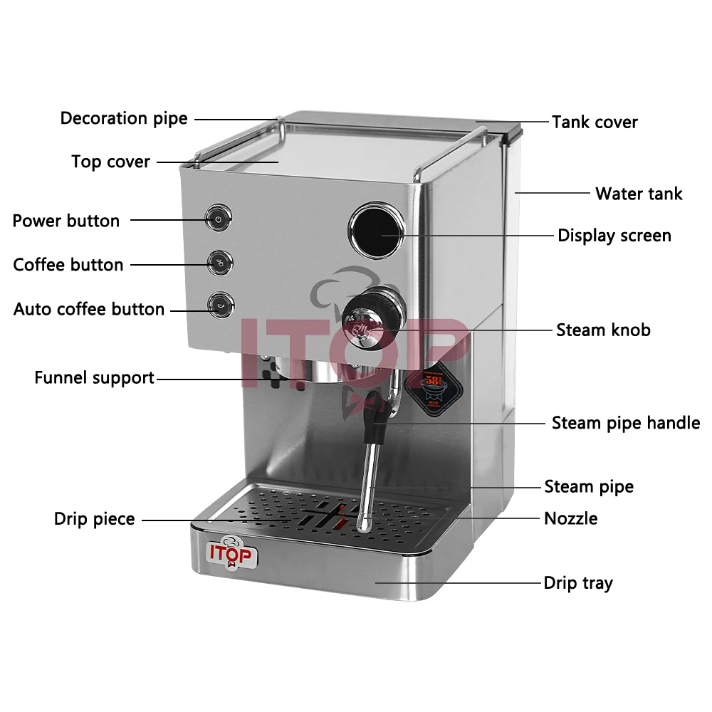 Itop 3007i máquina de café expresso pre-infusão máquina de café automática com controle pid tempo de extração ajustável 10-30s
