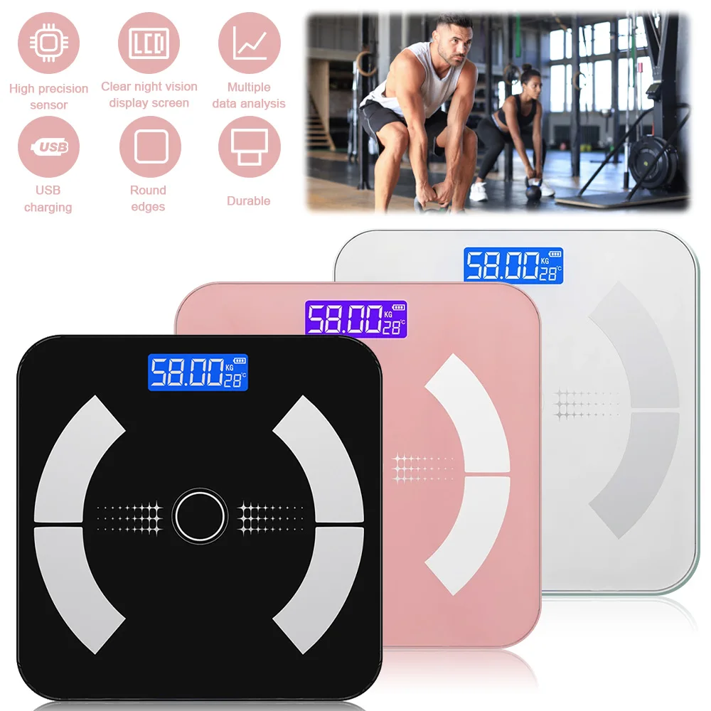 Balance de pesée compatible Bluetooth, reconnaissance automatique, balance de pesée corporelle sans fil, IMC, MCT, masse musculaire, balance de pesée numérique pour salle de bain