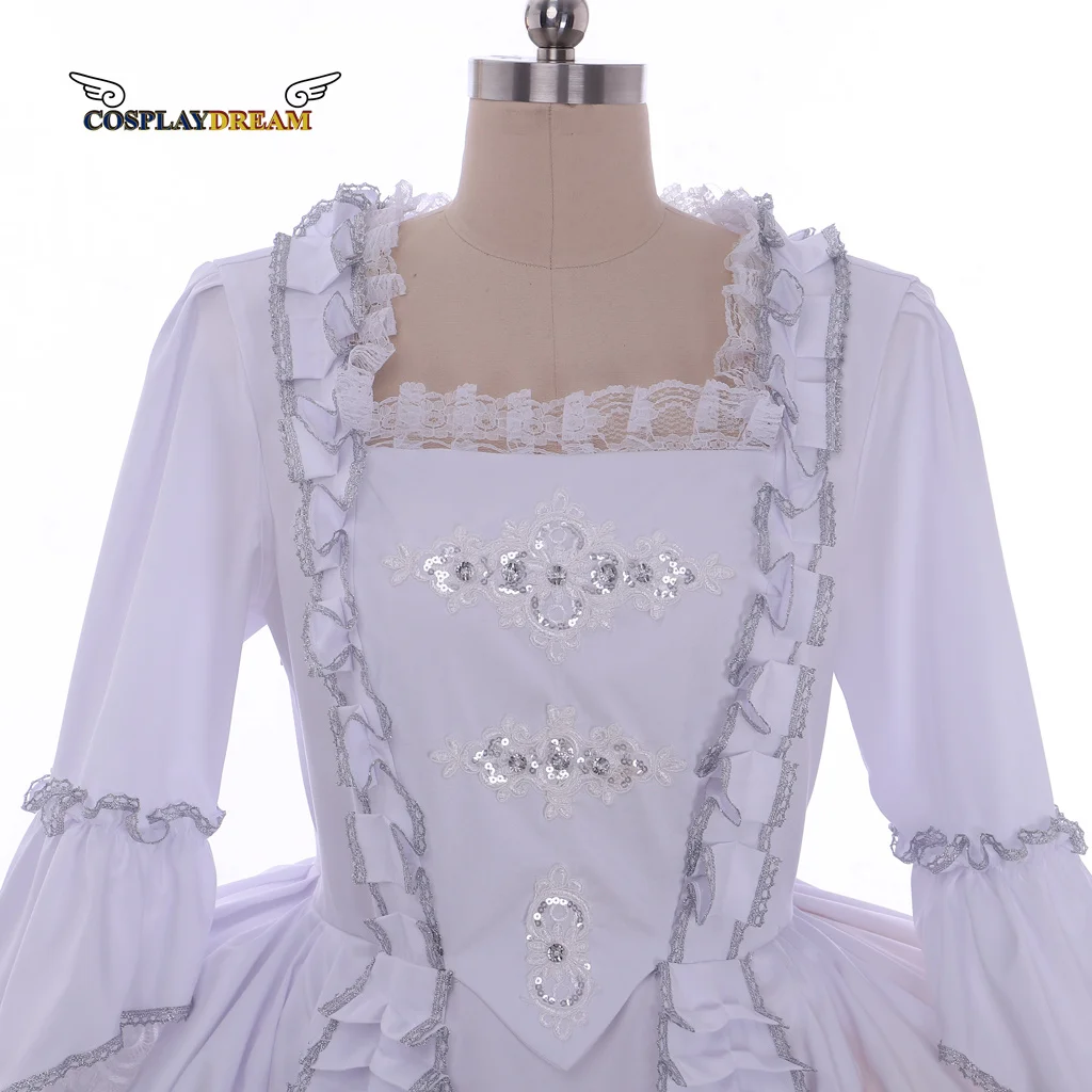 فستان أبيض فيكتوري عتيق زي القرون الوسطى 18th القرن العصر الجورجي روكوكو الكرة ثوب فستان ماري أنطوانيت فستان الزفاف #5