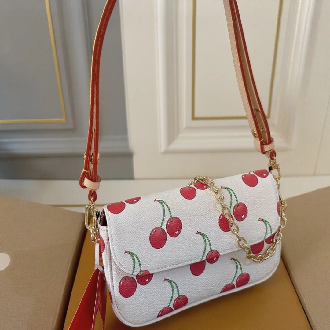 

2025 New Fashionable Cherry Diagonal Cross High Quality Multi functional Accessories Handheld Ten Font Printed Bag XM13 Size: 23