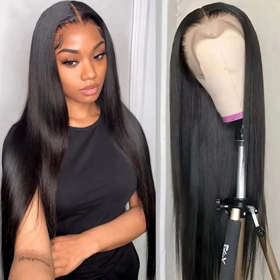 13x4 13x6 Straight Lace Frontal Wig 30 inch Hd Lace Front Wig Pre Plucked 180% Density Brazilian Straight Wig Human Hair 100%