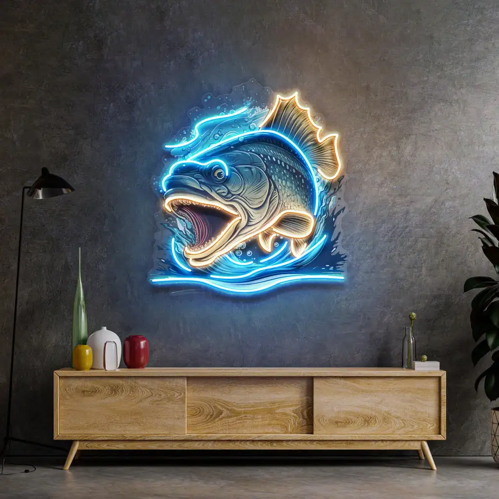 

Fish Neon Sign Cartoon Animal Fishing Dimmable Sign Wall Decor Bedroom Game Room Sign Teens Fish Business Shop UV Printed Neon